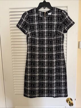 Calvin Klein Black & White Plaid Short-Sleeve Sheath Dress